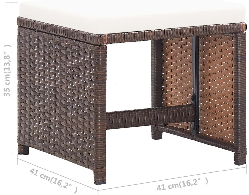 Bancos de jardim 2 pcs com almofadões em vime PE castanho