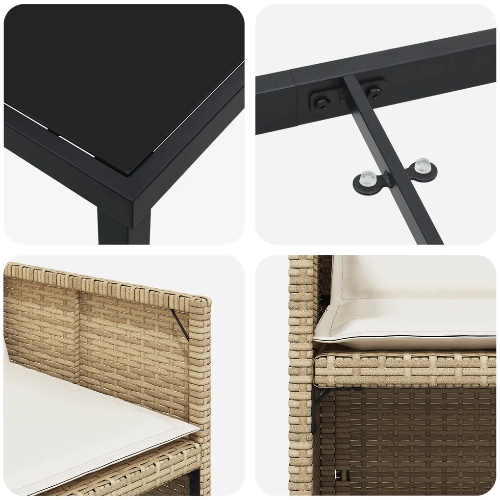 Conjunto de Jantar de 5 Peças para Jardim com Almofadas Bege de Rattan