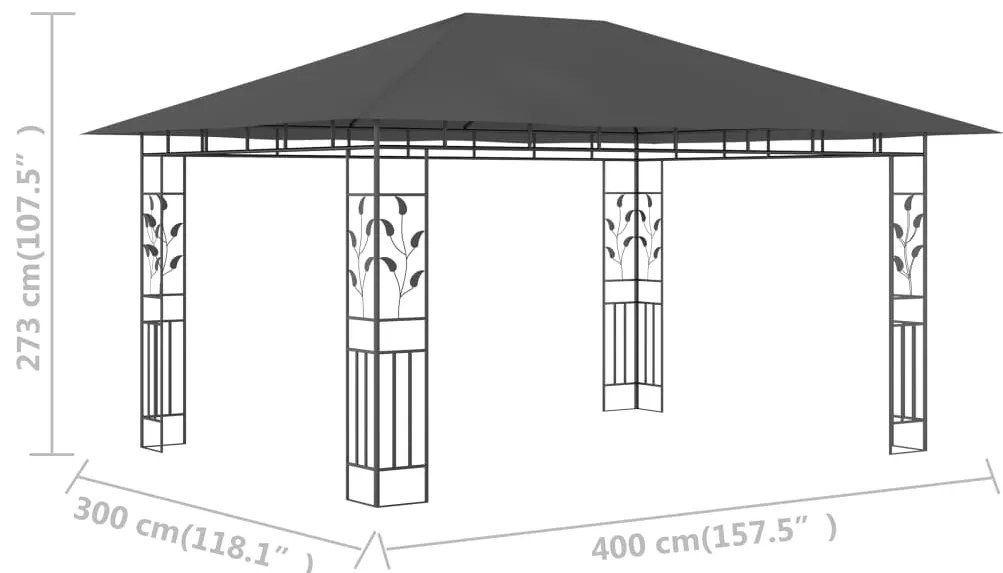 Gazebo com rede mosquiteira 4x3x2,73 m 180 g/m² antracite
