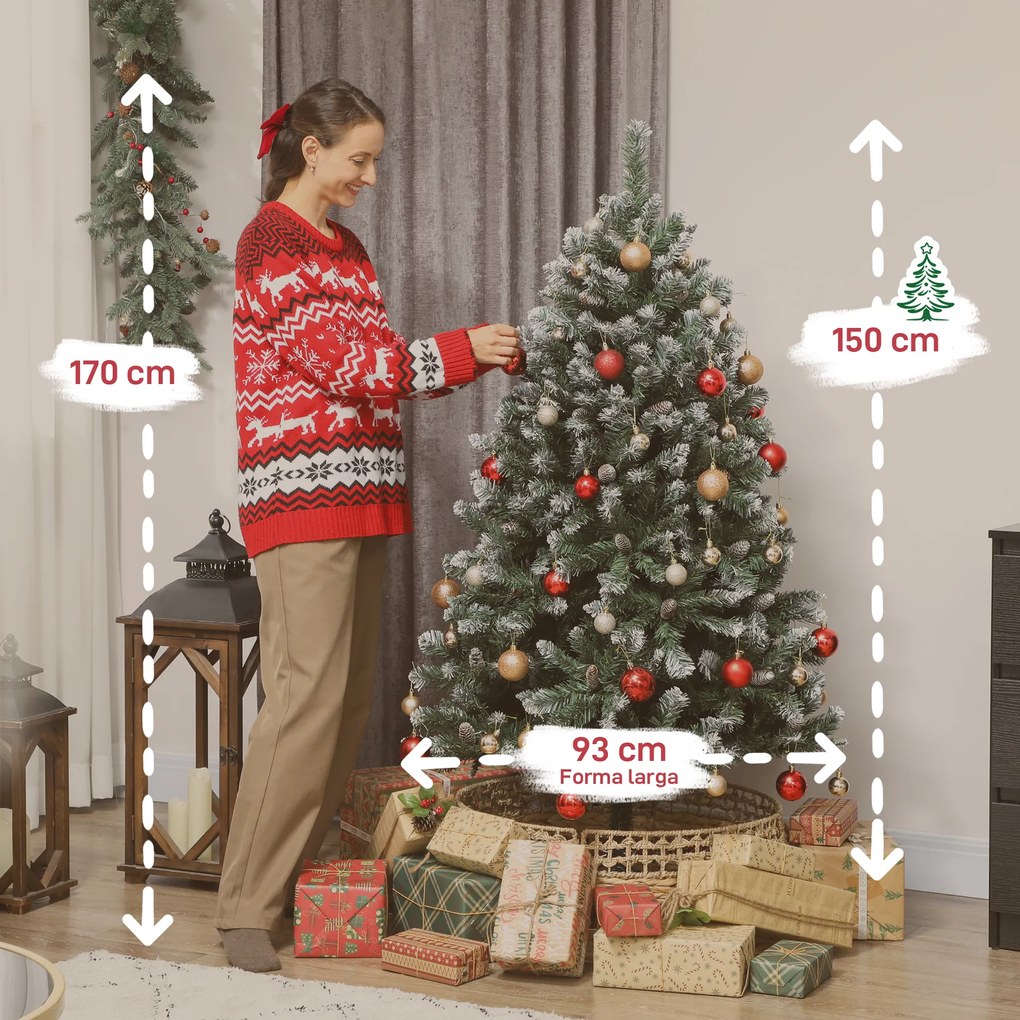 Árvore de Natal Artificial 150 cm Árvore de Natal com 581 Ramos com Efeito Neve 44 Pinhas Verde