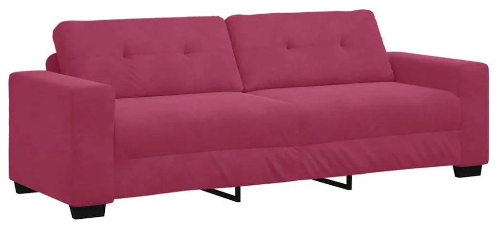 Conjunto de Sofá 3 Peças com Almofadas Vermelho Vinho em Veludo