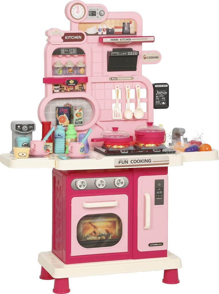 AIYAPLAY Cozinha infantil 33 peças Acessórios para cozinha de brincar com luz, som, armazenamento, pia de brincar, fogão e forno 3-6 anos | Aosom Portugal
