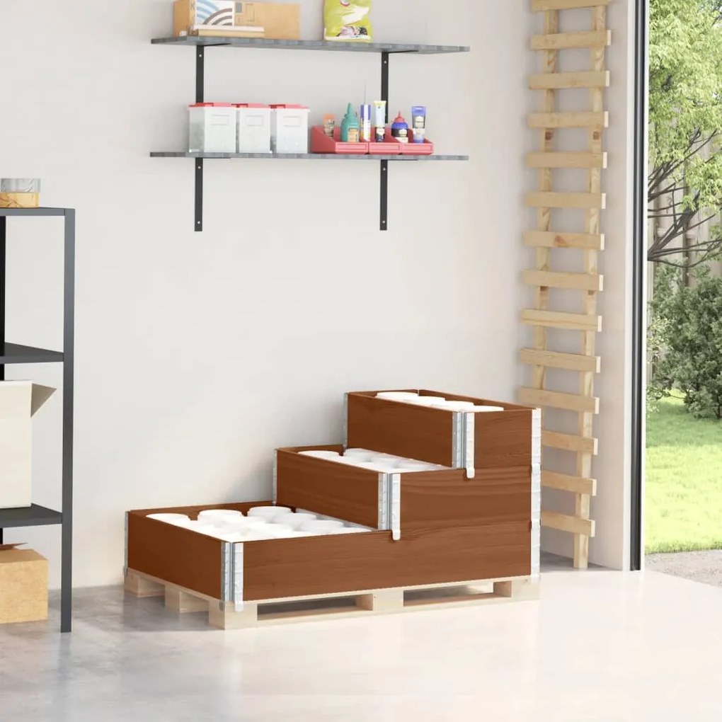 Canteiro elevado de 3 níveis 120x80 cm pinho maciço castanho
