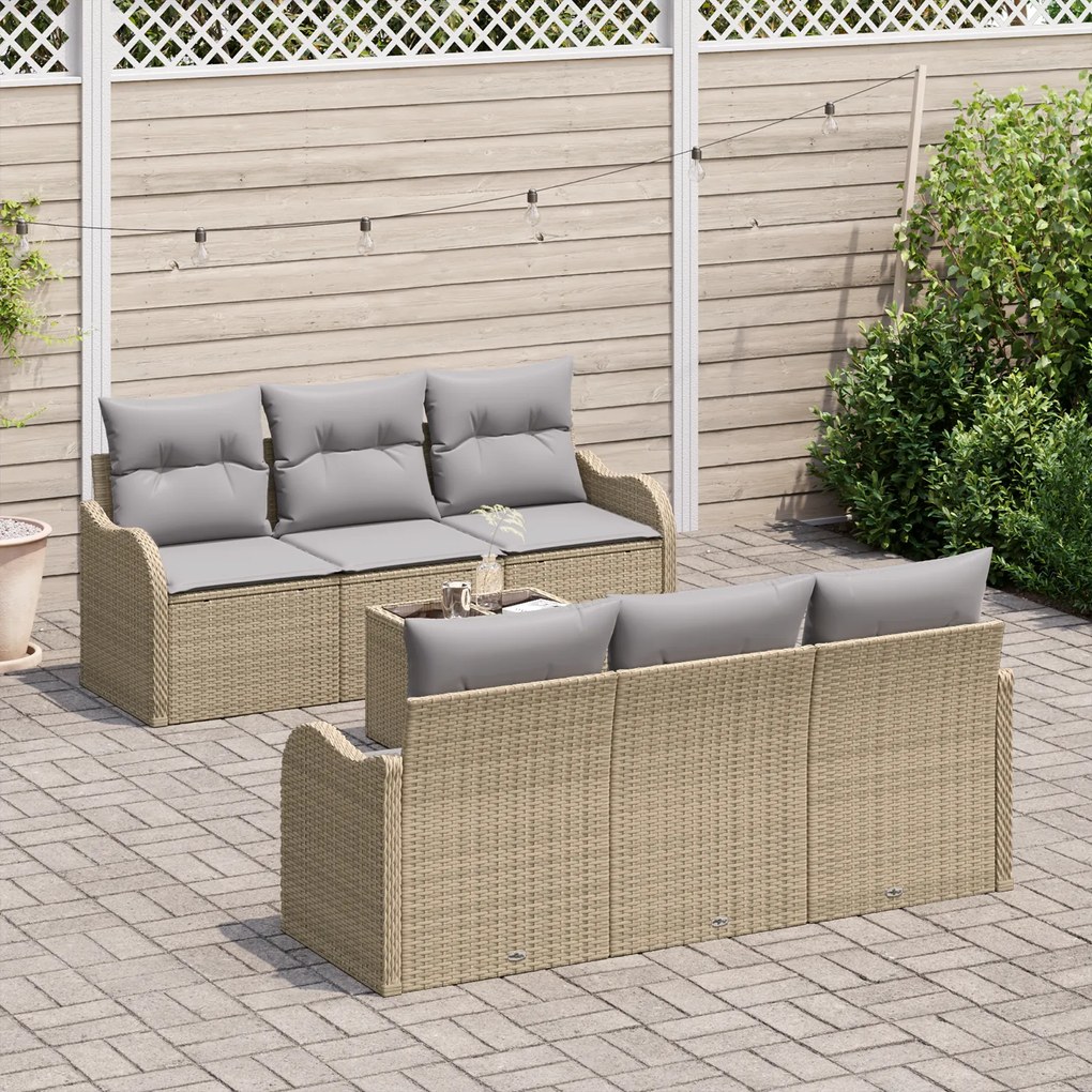 Conjunto de Sofá de Jardim vidaXL de 7 Peças com Almofadas de Polirata