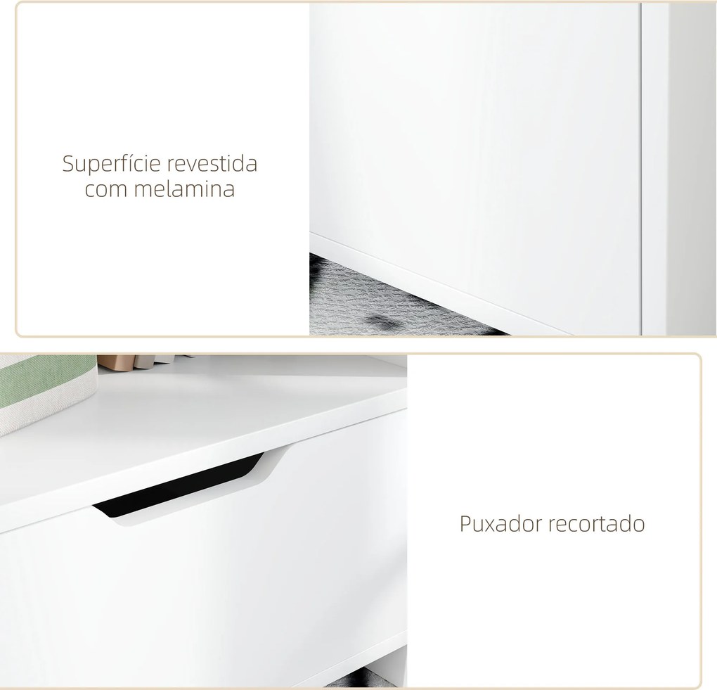 Mesa de Cabeceira de Madeira Moderna com Gaveta e Prateleiras de Armazenamento 45x35x73 cm Branco