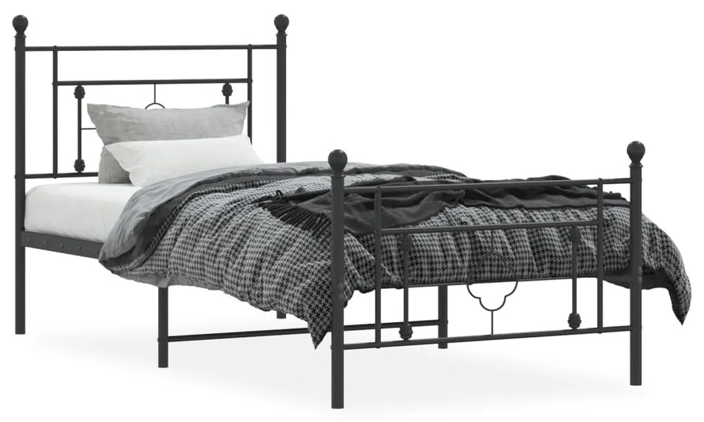 Estrutura de cama com cabeceira e pés 90x190 cm metal preto