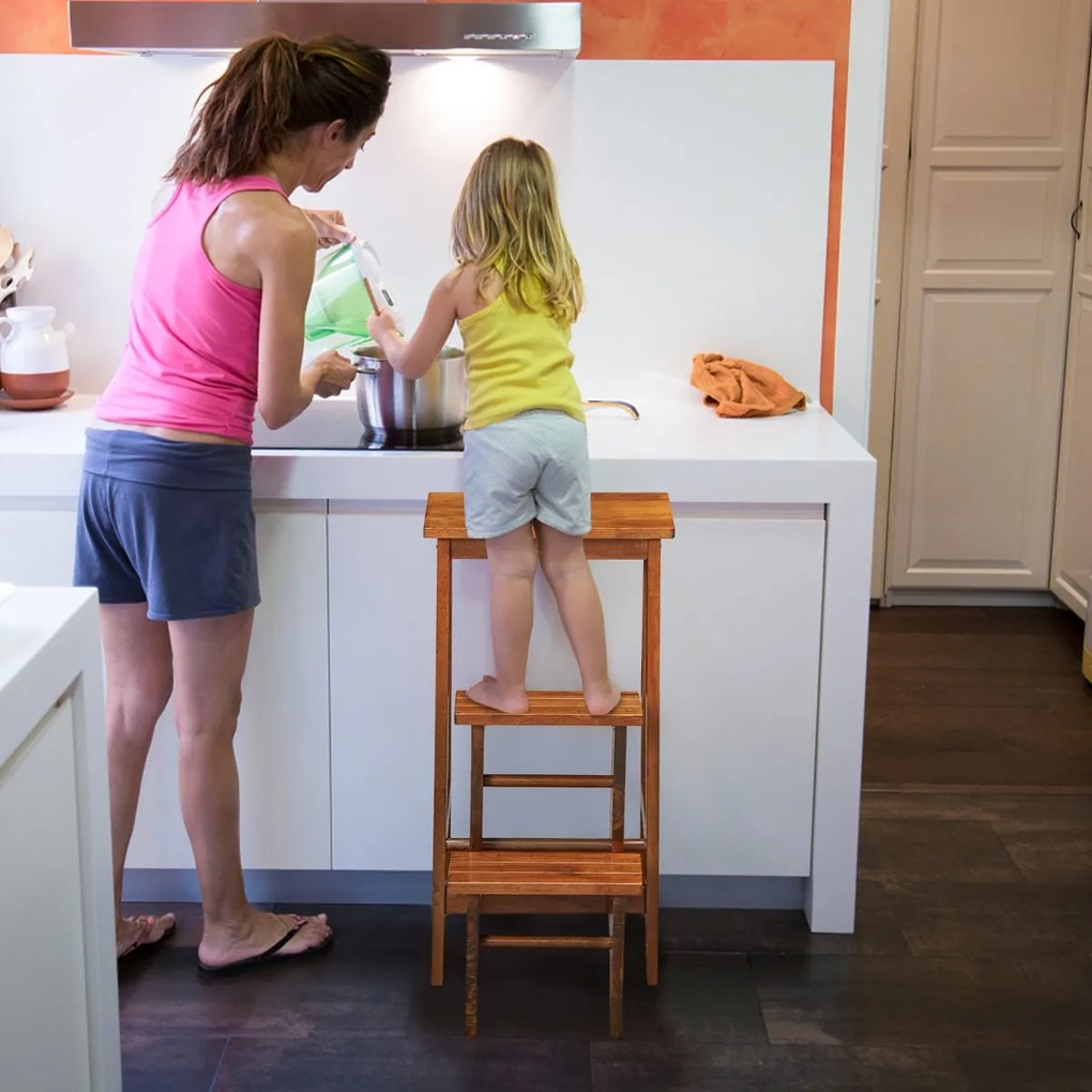 Banco de escada dobrável de 3 degraus com degraus giratórios e alça de transporte, auxílio para escalada, branco