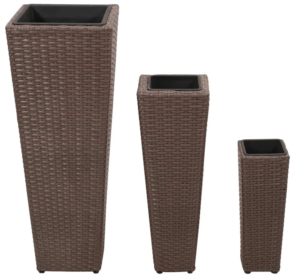 Floreiras de jardim altas 3 pcs vime PE castanho