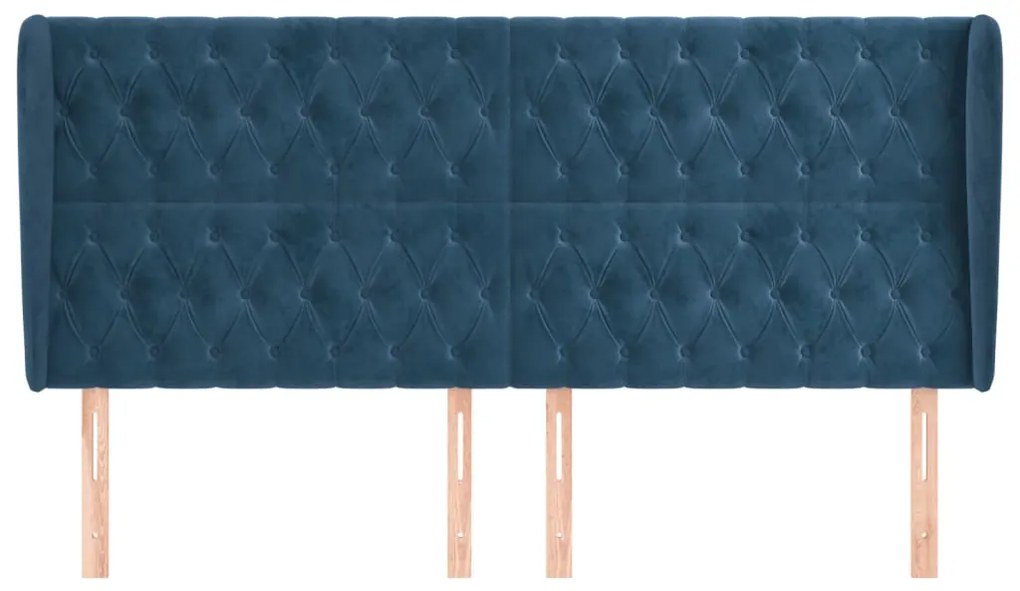 Cabeceira cama c/ abas veludo 183x23x118/128 cm azul-escuro