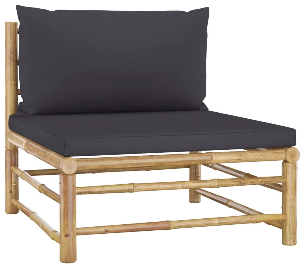 6 pcs conj. lounge jardim em bambu c/ almofadões cinza-escuro