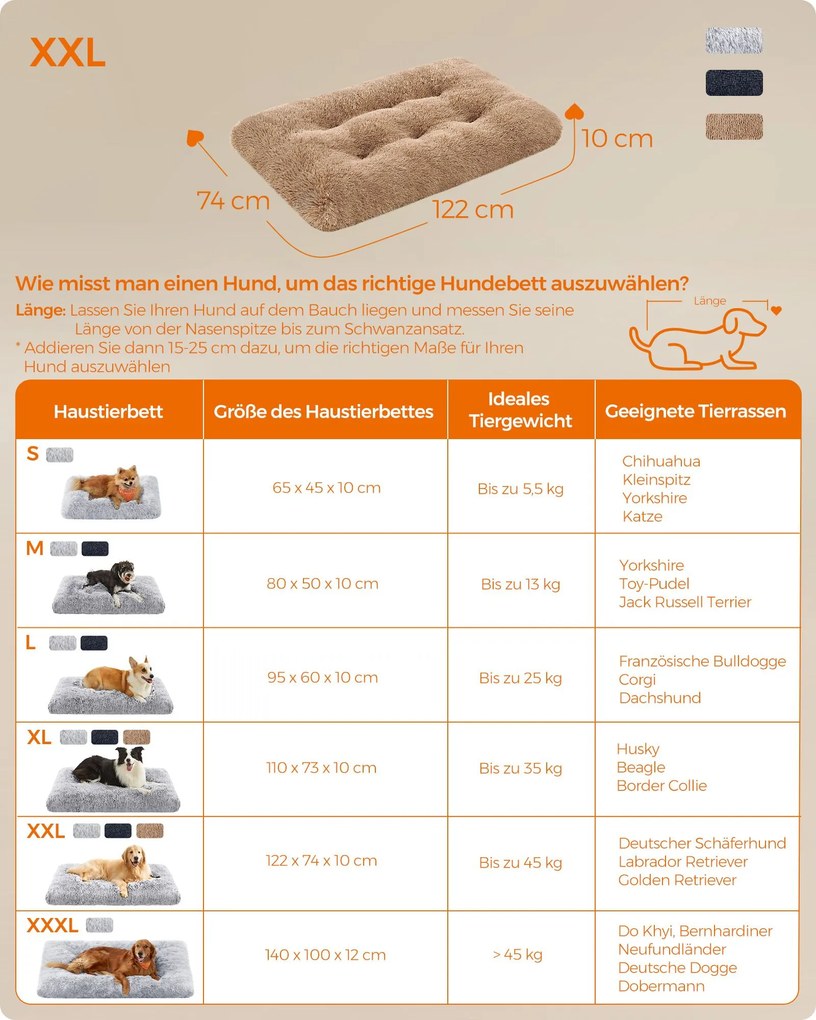 Cama para cães com enchimento macio 122 x 74 cm Castanho