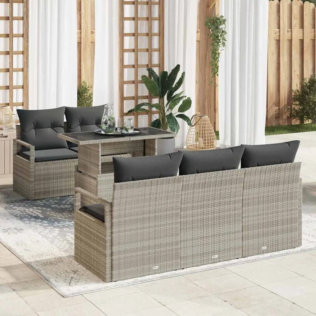 vidaXL Conjunto de Sofá de Jardim com Almofadas 6 Peças, Rattan Polipropileno, Cinza Claro
