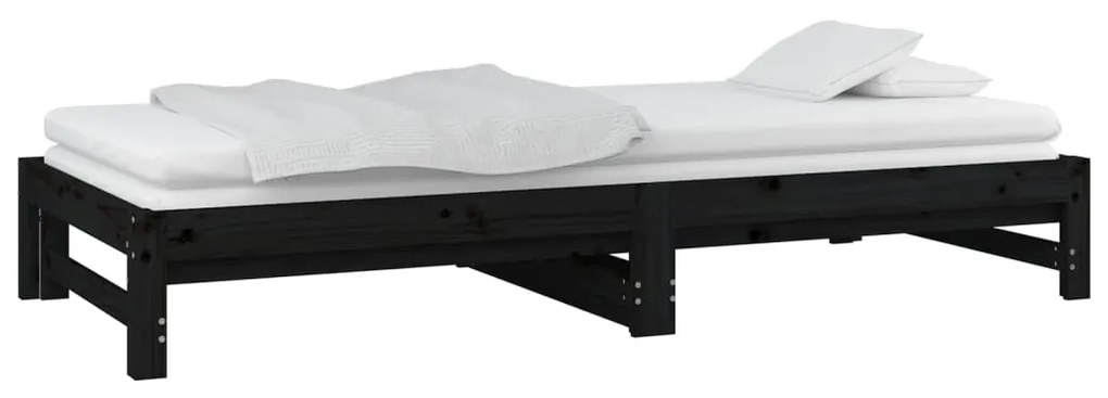 Sofá-cama de puxar 2x(80x200) cm pinho maciço preto