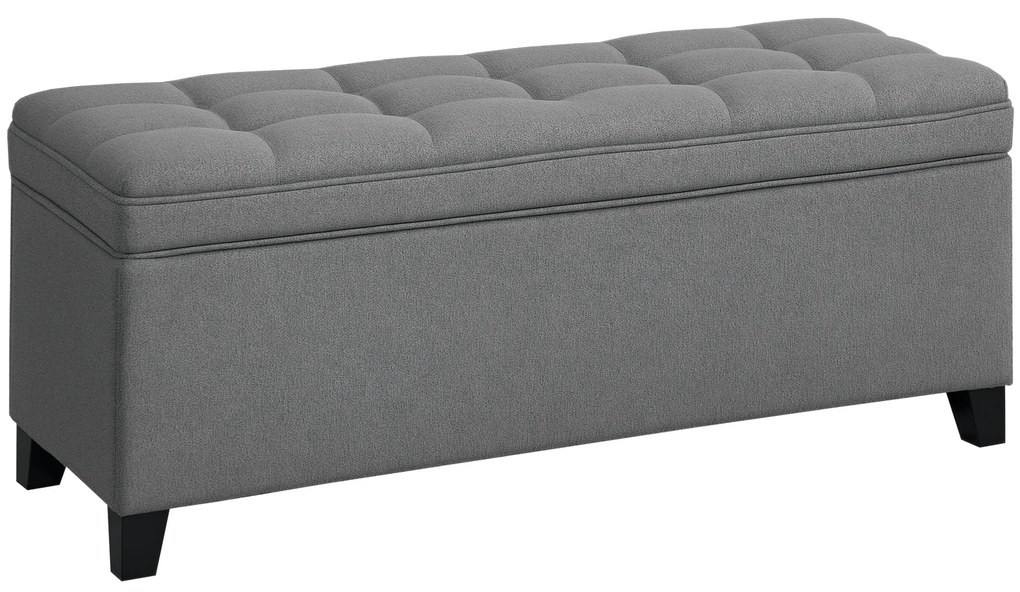HOMCOM Banco de Armazenamento com 2 Dobradiças de Segurança Tampa Rebatível para Quarto Sala de Estar 120x40x48 cm Cinza Escuro