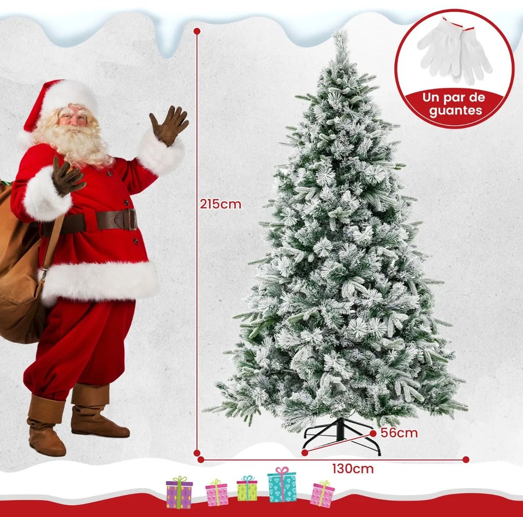 Árvore de Natal Artificial, Luzes LED Brancas Quentes 130 x 56 x 215 cm Verde