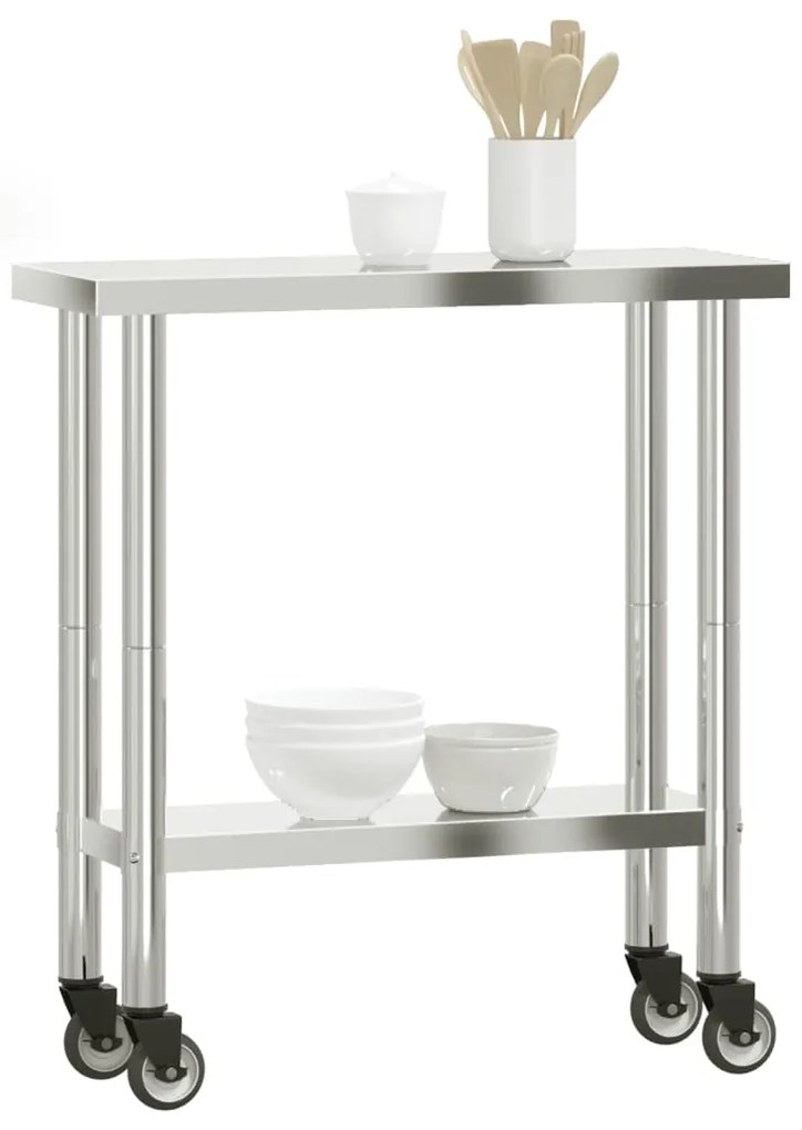 Mesa de trabalho de cozinha c/ rodas 82,5x30x85 cm aço inox.