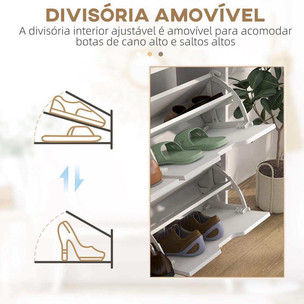 Sapateira para 16 Pares de Sapatos com 4 Gavetas e Prateleiras Ajustáveis 95x26x95 cm Branco