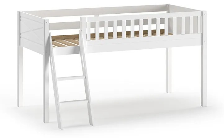 Conjunto cama alta Infantil SCOTT + cortina de brincar ASTRO + 3 bolsos de arrumação Branca