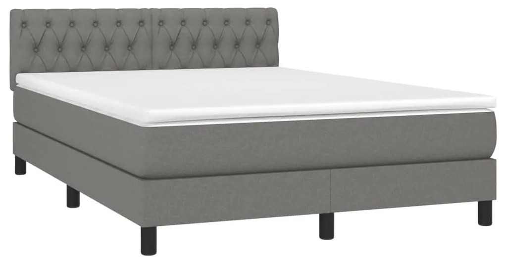 Cama box spring c/ colchão e LED 140x190 cm tecido cinza-escuro