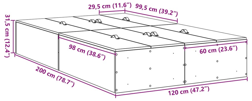 Estrado de cama com arrumação Cinza Concreto 120x200 cm