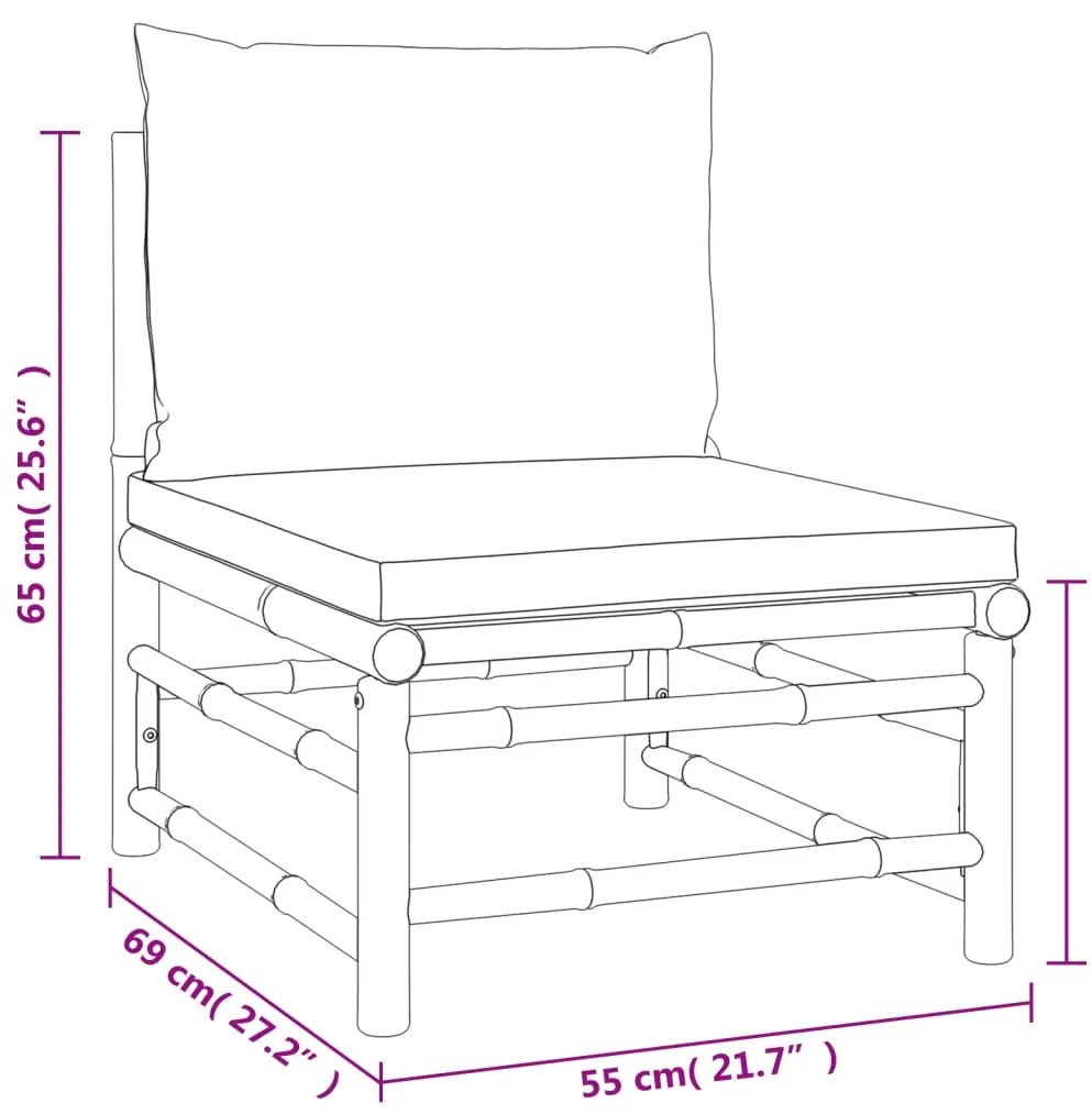 4 pcs conj. lounge de jardim bambu c/ almofadões cinzento-claro