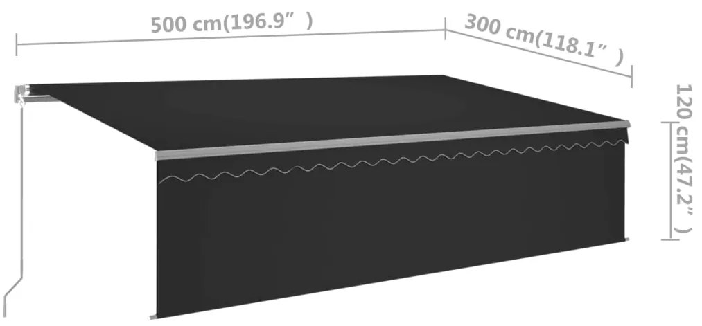 Toldo retrátil manual com estore/LED 5x3 m antracite
