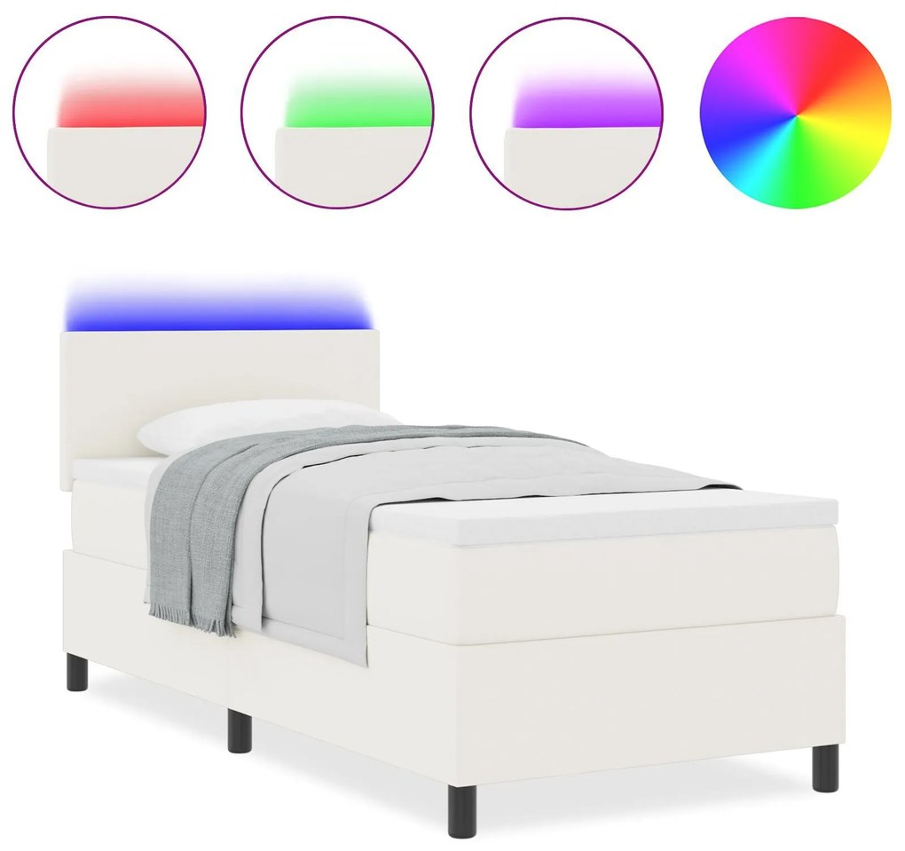 Cama Box com Colchão & LED Crema 100x200 cm em Tecido de Veludo