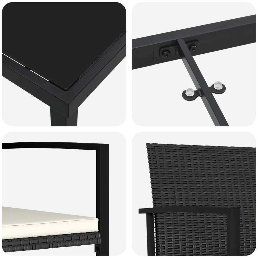 Conjunto de Jantar de Jardim 3 Peças Preto Rattan Poliéster