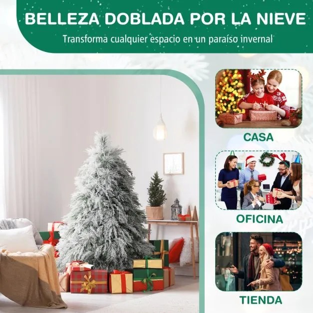 Árvore de Natal com neve artificial de 146 cm com luzes LED brancas quentes Agulhas de pinheiro e folhas de salgueiro Decoração pré-iluminada Verde e