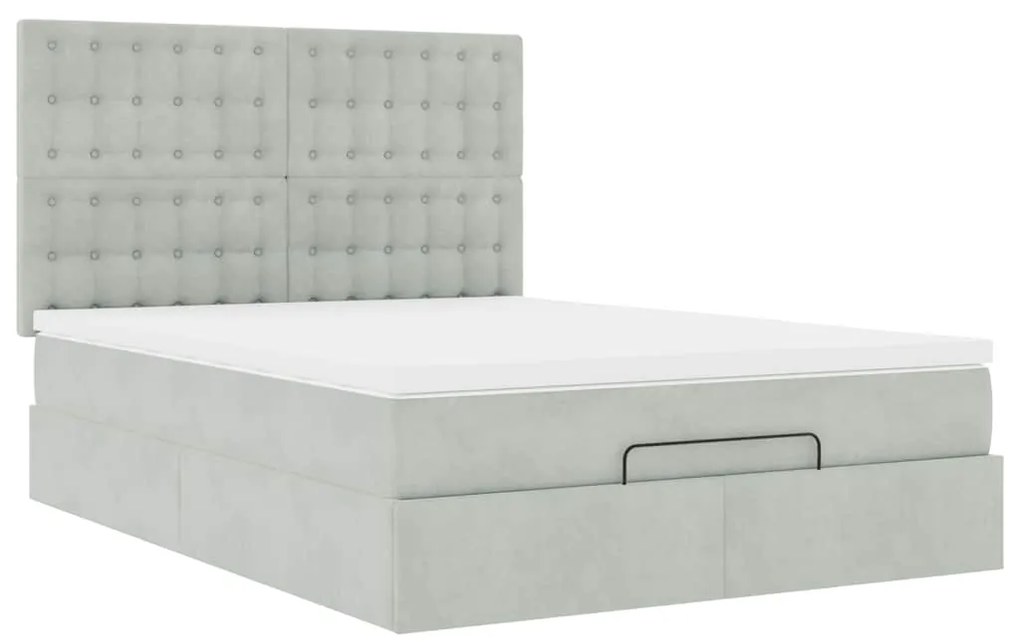 Estrutura de cama otomana com colchões 140x190cm cinzento claro