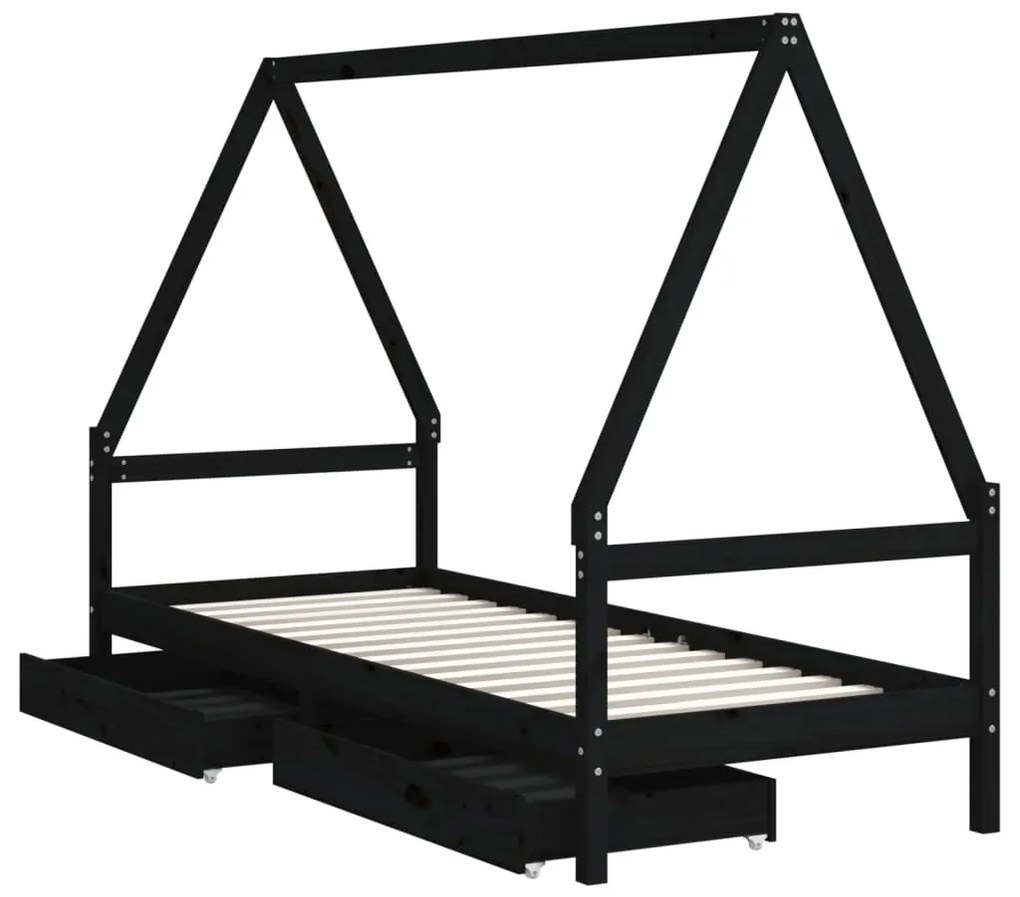 Estrutura cama infantil c/ gavetas 90x190 cm pinho maciço preto