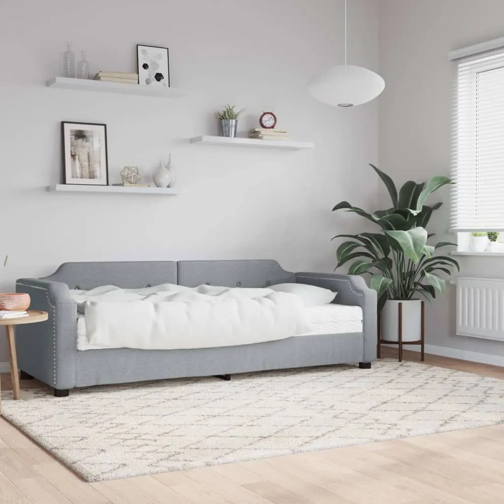 3197611 vidaXL Sofá-cama com colchão 80x200 cm tecido cinzento-claro