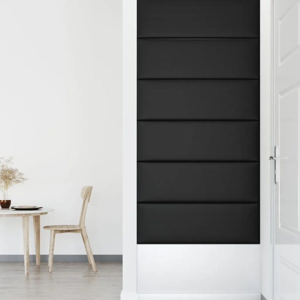 Painel de parede 12 pcs 90x30 cm couro artificial 3,24 m² preto