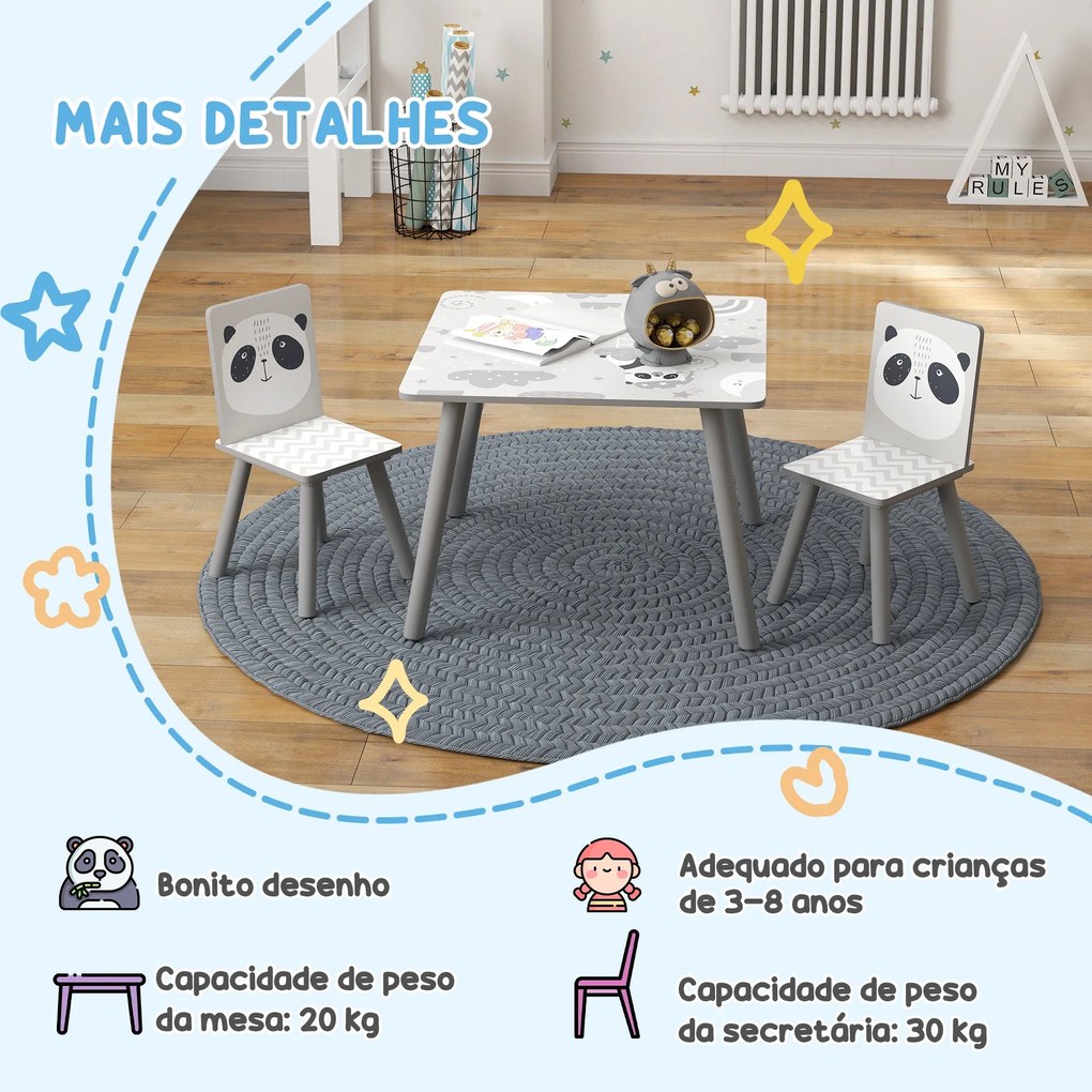 Conjunto de Mesa e Cadeiras para Crianças de 3 Peças Mesa Infantil com