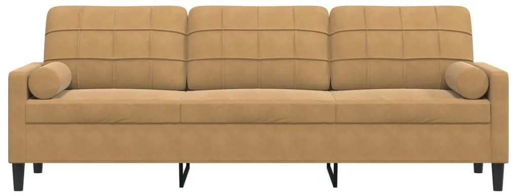 Sofá 3 lugares c/ almofadas decorativas 210 cm veludo castanho