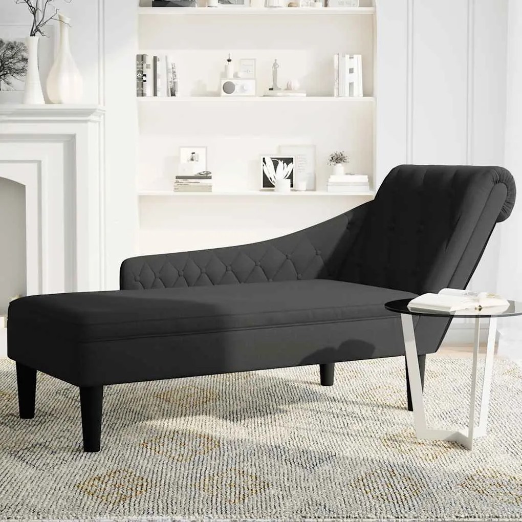 Chaise lounge c/ almofada/apoio de braços direito tecido preto