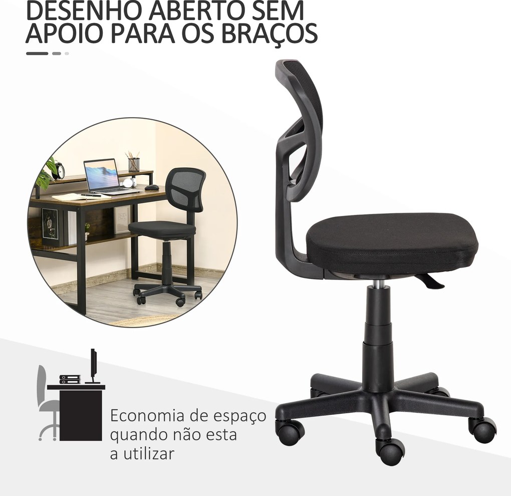 Cadeira de Escritório Operativa Giratória 360° com Altura Ajustável Suporte Lombar 43x48x77,5-89,5cm Preto