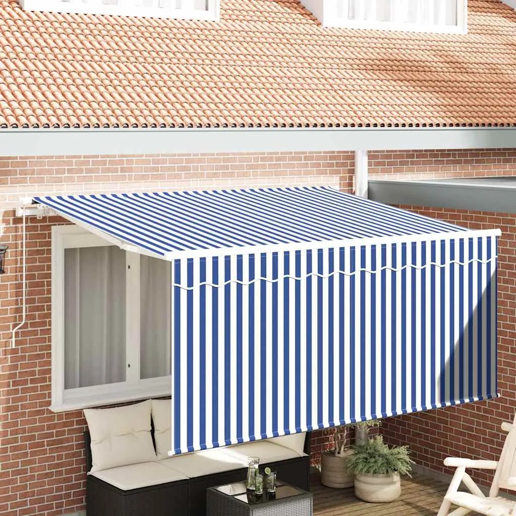 vidaXL Toldo Retrátil com prateleira Azul e branco 300 x 200 cm tecido