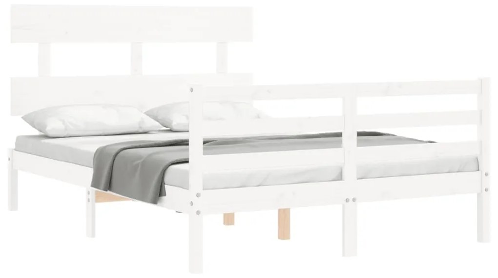 Estrutura de cama com cabeceira 140x200cm madeira maciça branco