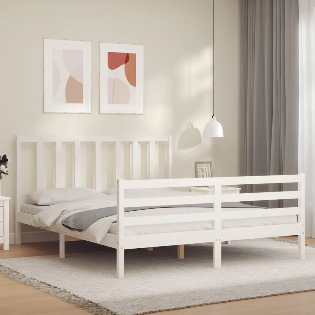 Cama sem colchão 160x200 cm madeira de pinho maciça branco