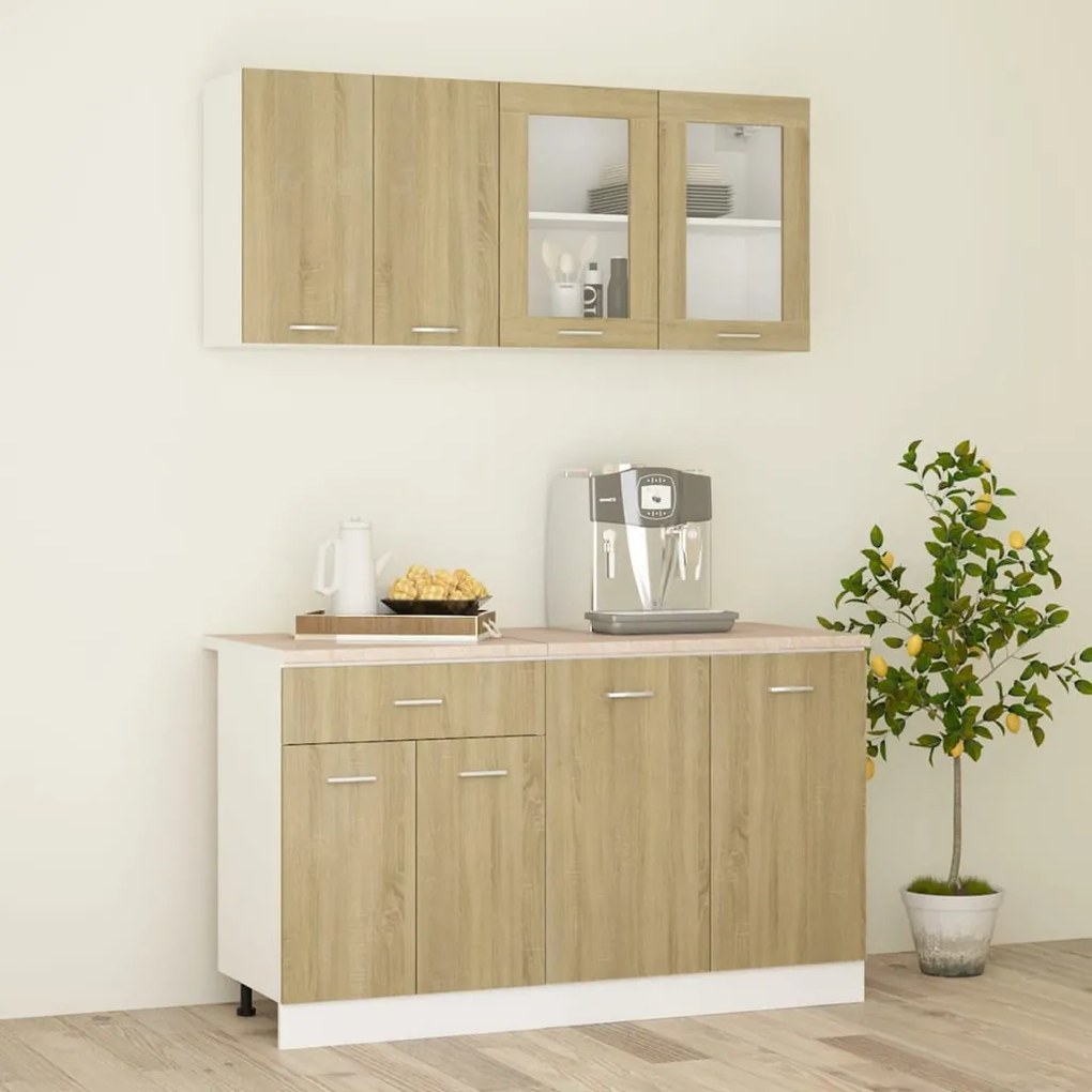 3100520 vidaXL 4 pcs conj. armários cozinha c/ bancada aglom. carvalho sonoma