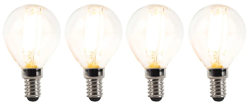 Conjunto de 4 lâmpadas LED E14 reguláveis P45 transparente 3W 250lm 2700K