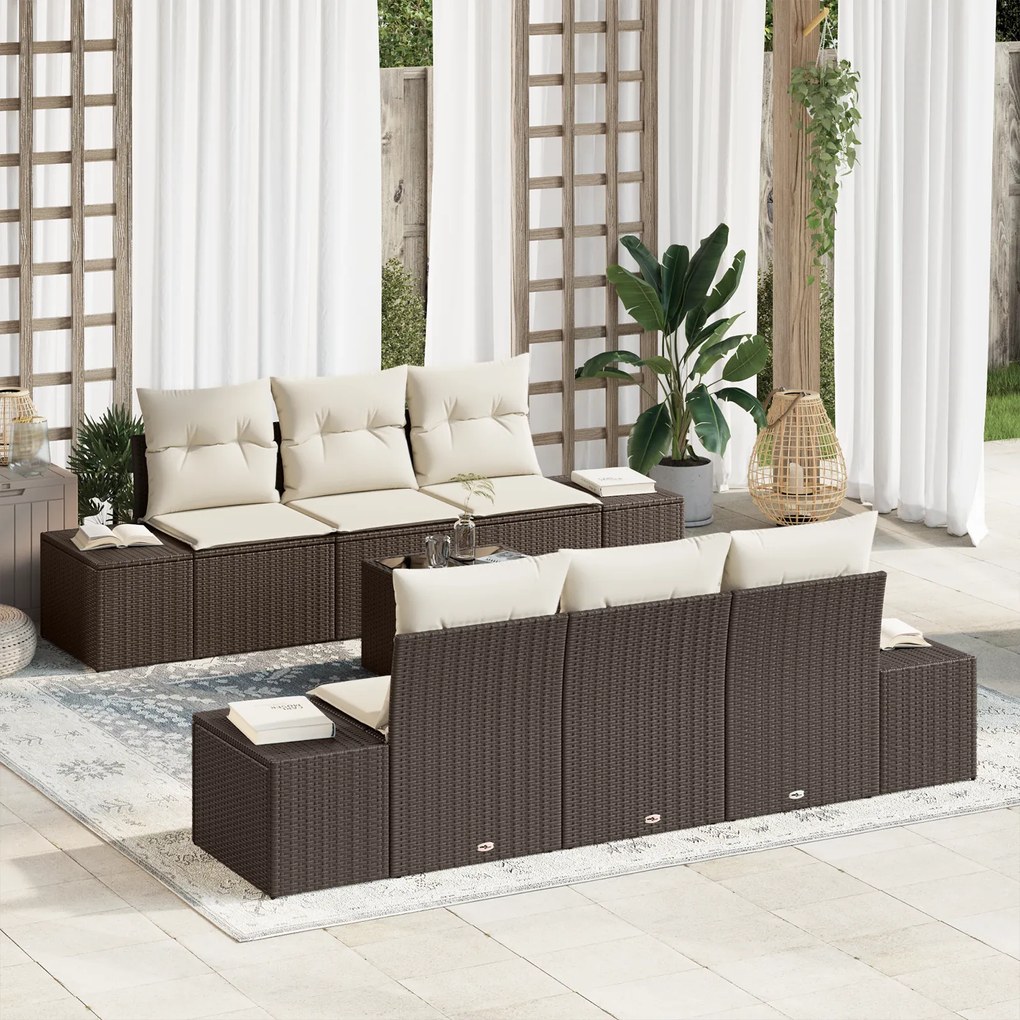 Conjunto de Sofá de Jardim de 7 Peças com Almofadas Rattan Sintético C