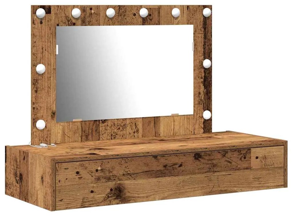 Mesa de Toucador Suspensa com Luzes LED Madeira Antiga