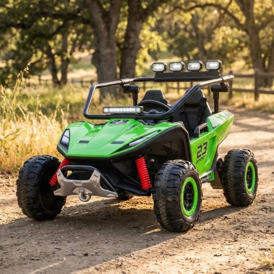 Buggy elétrico para Crianças 24V, 4x200W, 2 lugares TURBO 23, Rodas Espuma EVA, Assento Couro ecológico Verde