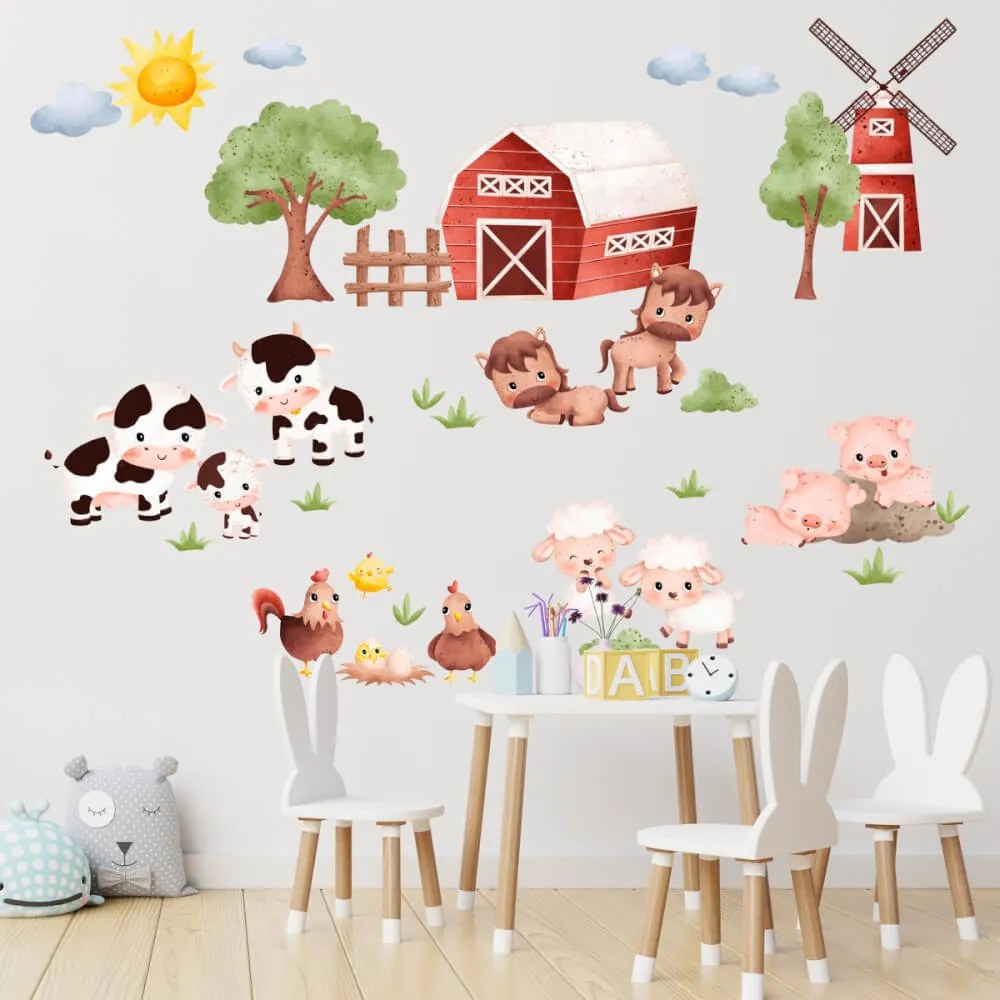 Autocolante de parede infantil - Quinta com animais