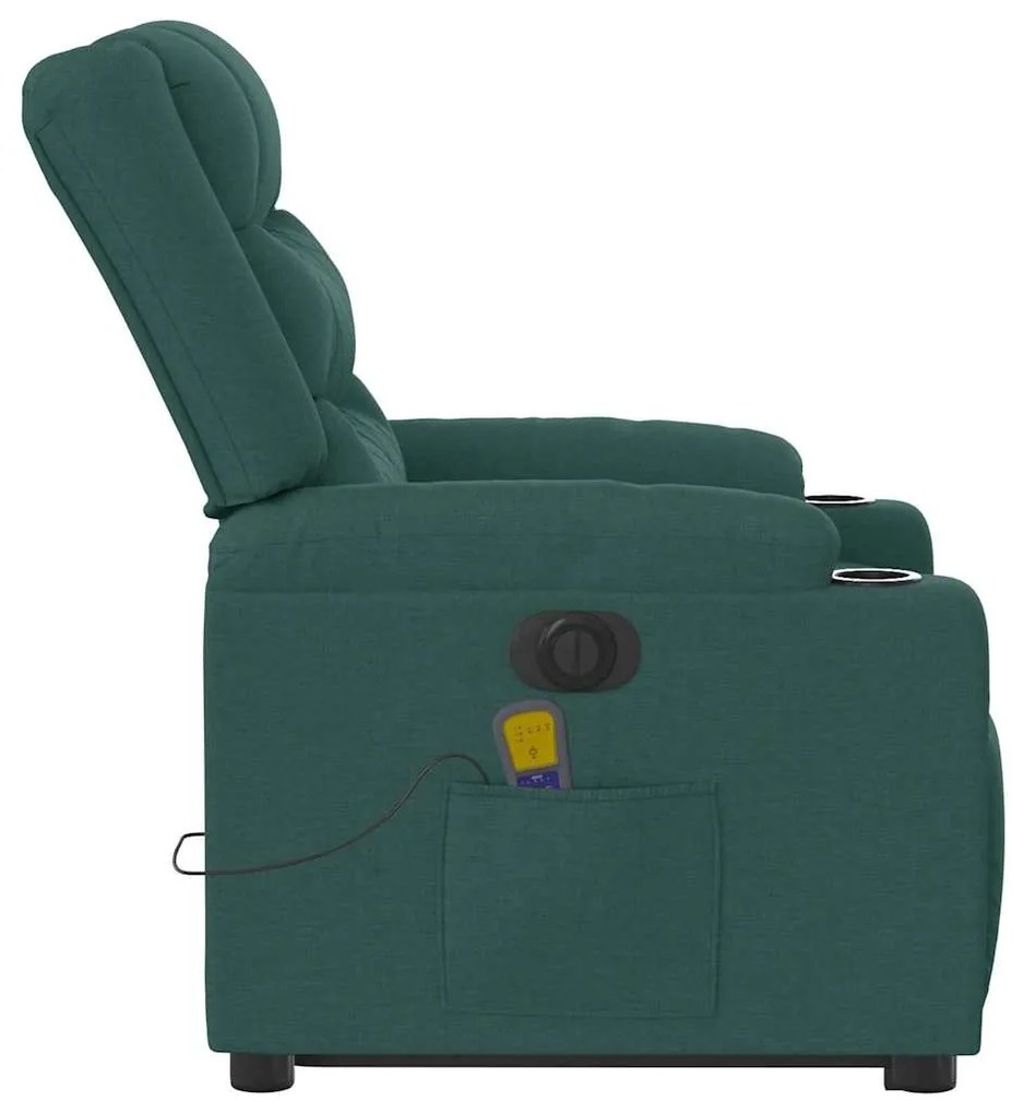Poltrona elétrica elevatória massagens tecido verde-escuro