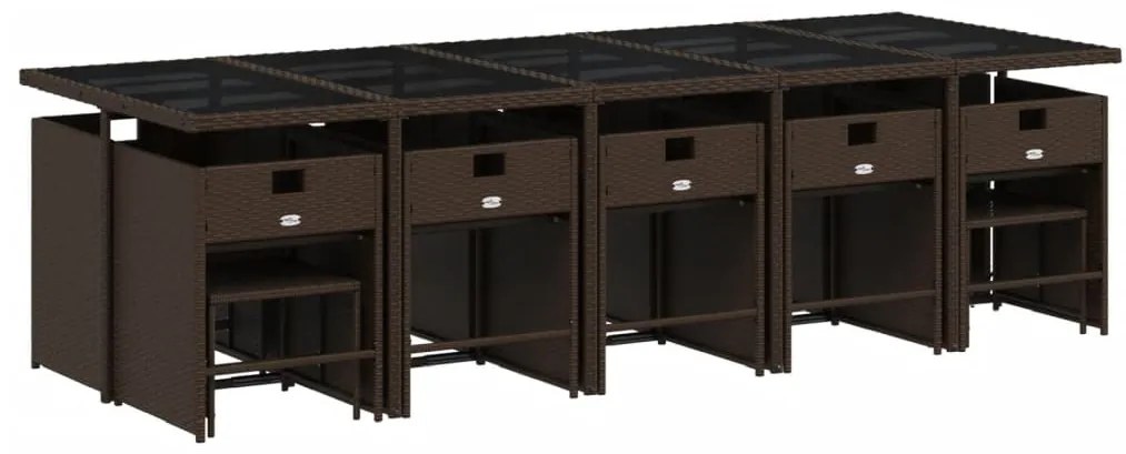 15 pcs conjunto jantar p/ jardim c/ almofadões vime PE castanho