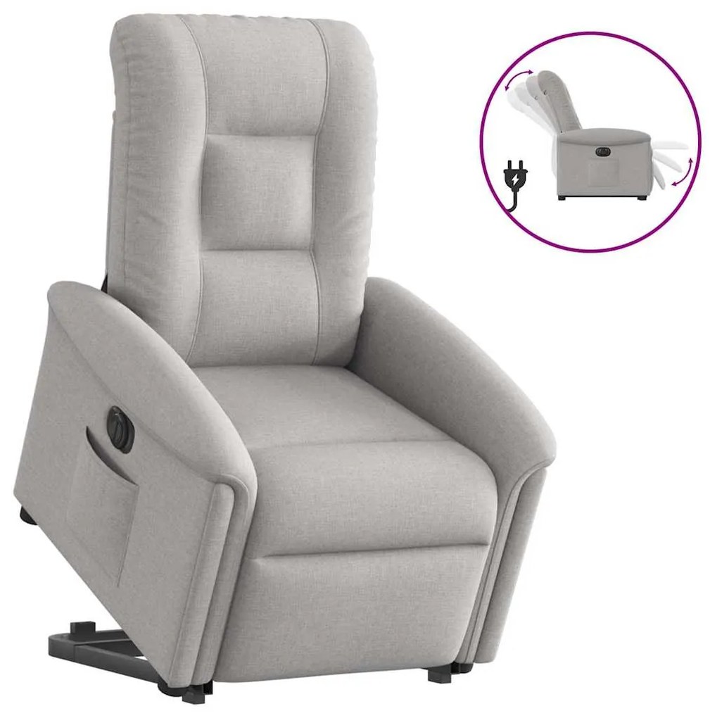 vidaXL Poltrona reclinável elevatória elétrica tecido cinzento-nublado
