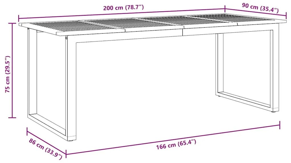 Mesa de Jantar Externa vidaXL Cinza 200x90x75 cm Aço&amp;Madeira Sólida Ac